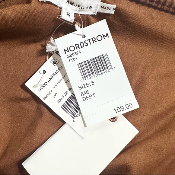 Good American Half Zip Off The Shoulder Ribbed Rust Brown Bodysuit Size 6/US 3XL - Picture 7 of 9